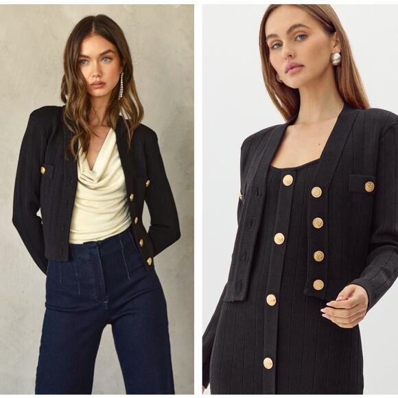 Adelyn Rae Jackets & Blazers - ADELYN RAE Gayle Knit Blazer Cardigan Black Gold Buttons Sz XL NWT $125 {N45}